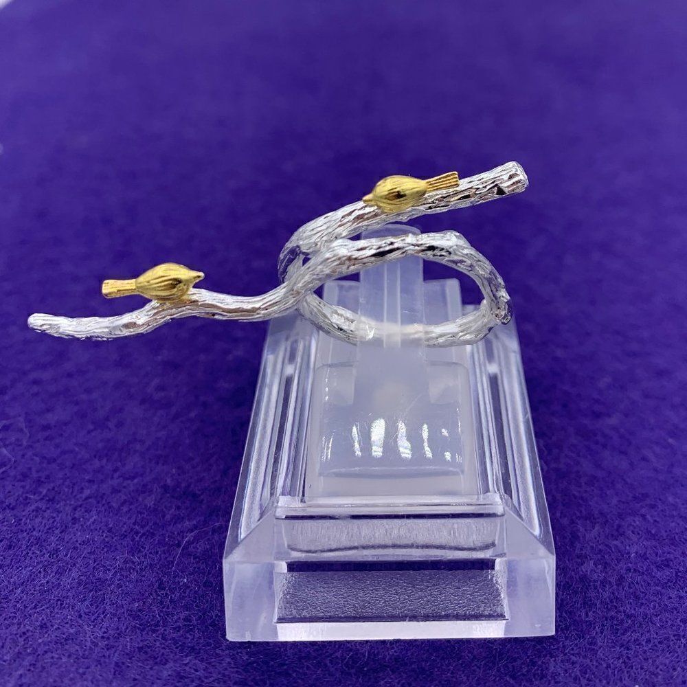 NWOT, solid sterling 925 silver with 18 K gold vermeil accents, birds on branch